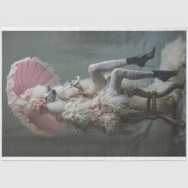 Victoriaans  wit poedel roze decoupage tissuepapier