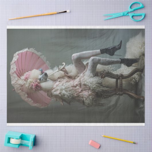 Victoriaans wit poedel roze decoupage tissuepapier (Craft)