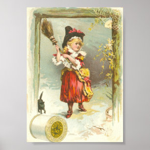 Victoriaans witmeisje met zwarte kat poster