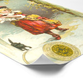 Victoriaans witmeisje met zwarte kat poster (Hoek)