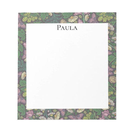 Victoriaans Witte Dagen Paarse Butterflies Garden Notitieblok (Voorkant)