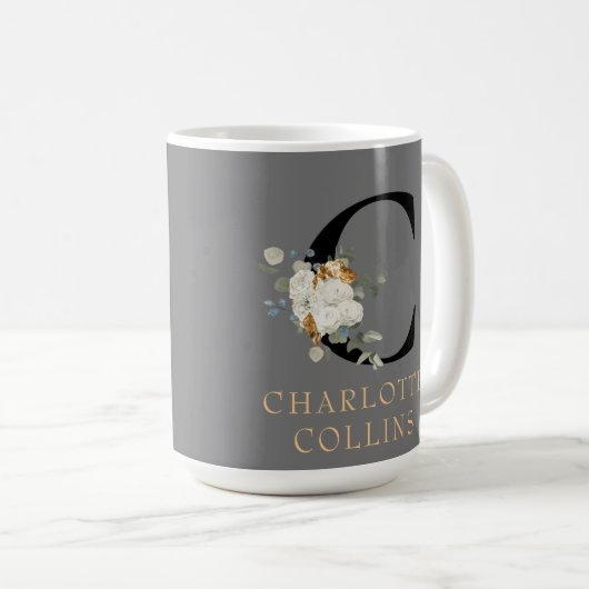 Victoriaans-witte Floral Gold Accepten Monogram C Koffiemok (Voorkant rechts)