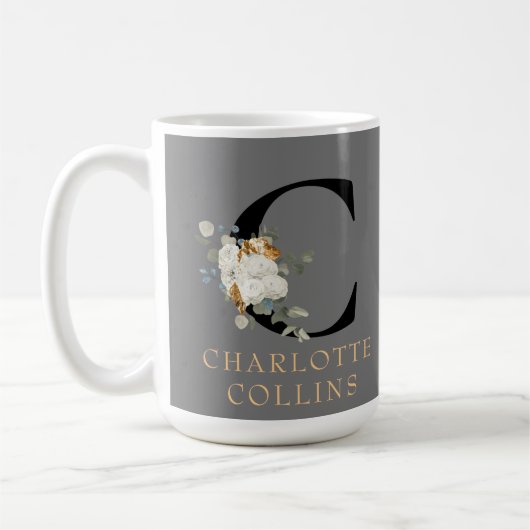 Victoriaans-witte Floral Gold Accepten Monogram C Koffiemok (Links)