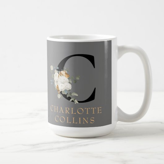 Victoriaans-witte Floral Gold Accepten Monogram C Koffiemok (Rechts)