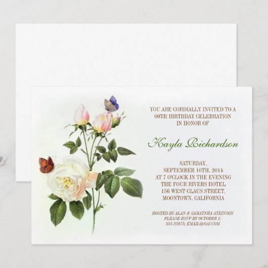 Victoriaans witte roos verjaardag kaart (Voorkant / Achterkant)