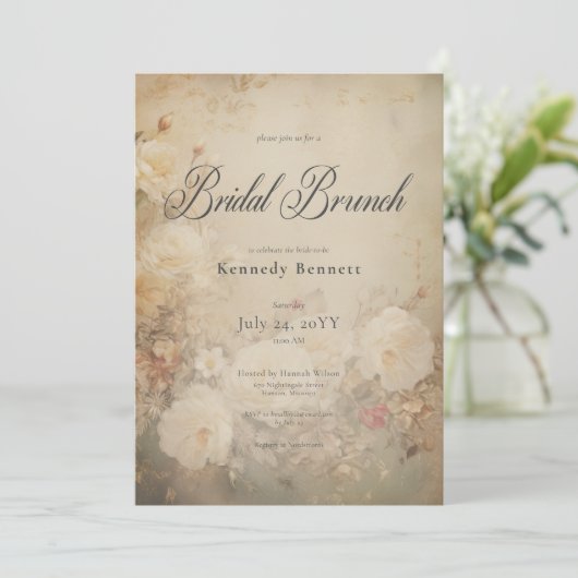  Victoriaans Witte Rozen Bruidsbrunch Kaart (Staand voorkant)