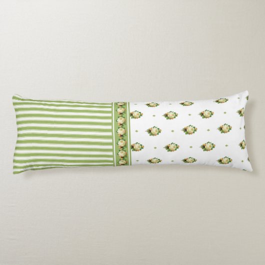  Victoriaans witte rozenbloem groene streep Lichaamskussen (Achterkant)
