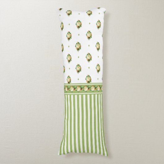  Victoriaans witte rozenbloem groene streep Lichaamskussen (Voorkant Verticaal)