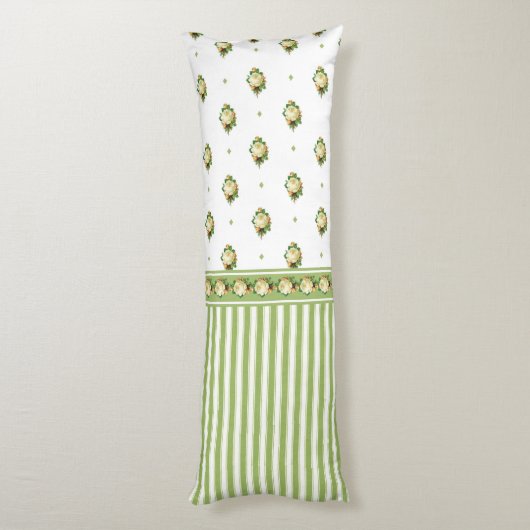  Victoriaans witte rozenbloem groene streep Lichaamskussen (Achterkant (Verticaal))