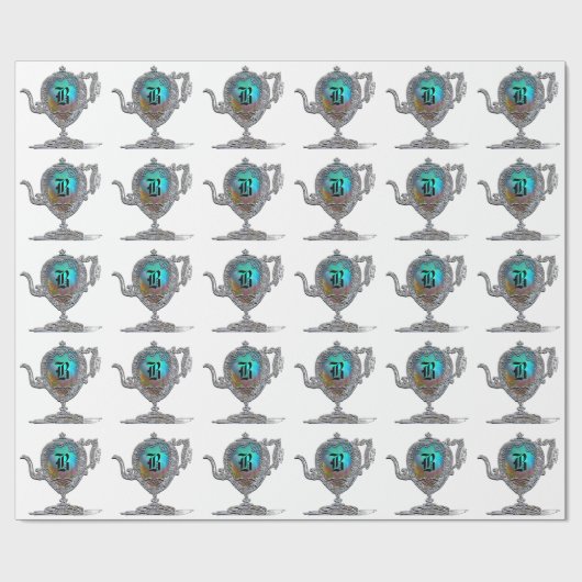 Victoriaans witte teapot monogram cadeaupapier (Vlak)
