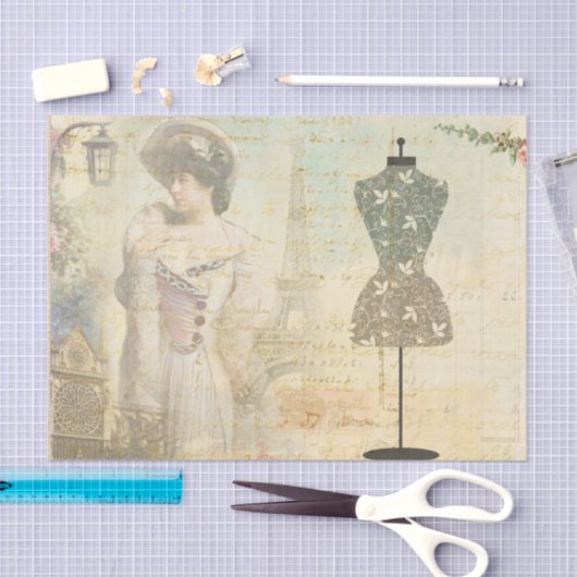 Victoriaans Woman Dressmaker Decoupage Tissuepapier (Craft)