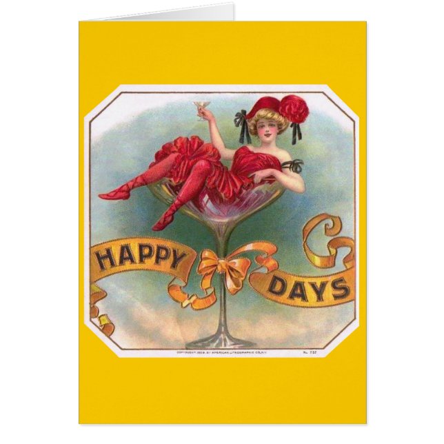 Victoriaans Woman Red Champagne Happy (Voorkant)