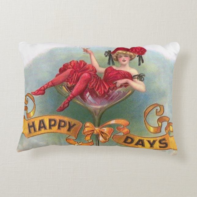 Victoriaans Woman Red Champagne Happy Accent Kussen (Achterkant)