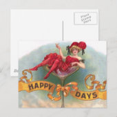 Victoriaans Woman Red Champagne Happy Briefkaart (Voorkant / Achterkant)