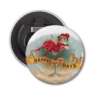 Victoriaans Woman Red Champagne Happy Button Flesopener