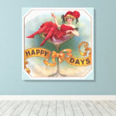 Victoriaans Woman Red Champagne Happy Canvas Afdruk (Insitu (Houten vloer))
