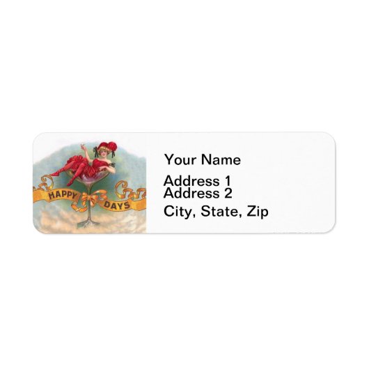 Victoriaans Woman Red Champagne Happy Etiket (Voorkant)