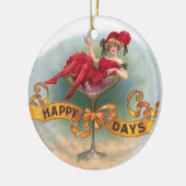 Victoriaans Woman Red Champagne Happy Keramisch Ornament (Links)
