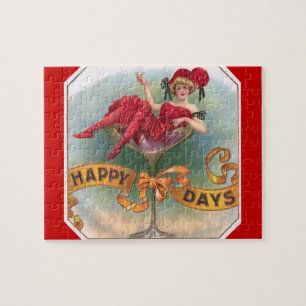 Victoriaans Woman Red Champagne Happy Legpuzzel