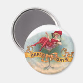 Victoriaans Woman Red Champagne Happy Magneet (Voorkant / Achterkant)