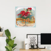 Victoriaans Woman Red Champagne Happy Poster (Thuiskantoor)