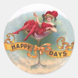 Victoriaans Woman Red Champagne Happy Ronde Sticker