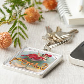 Victoriaans Woman Red Champagne Happy Sleutelhanger (Zijkant)