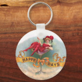 Victoriaans Woman Red Champagne Happy Sleutelhanger (Voorkant)