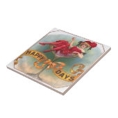 Victoriaans Woman Red Champagne Happy Tegeltje (Zijkant)