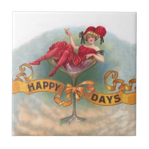 Victoriaans Woman Red Champagne Happy Tegeltje