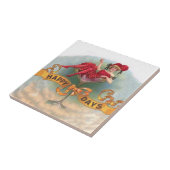 Victoriaans Woman Red Champagne Happy Tegeltje (Zijkant)