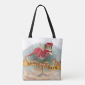 Victoriaans Woman Red Champagne Happy Tote Bag (Achterkant)