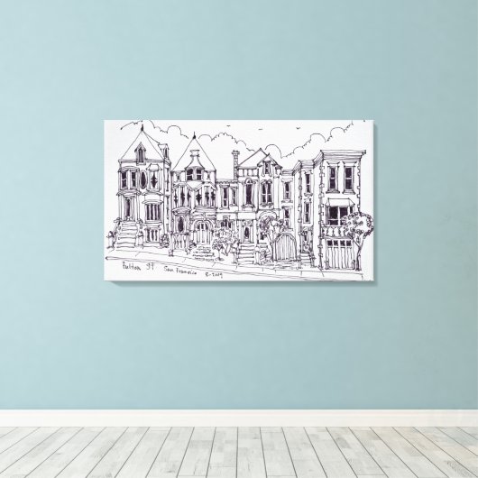 Victoriaans woningen | San Francisco, Californië Canvas Afdruk (Insitu (Houten vloer))