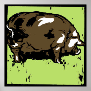 Victoriaans Woodcut Farm Animals Pig Poster