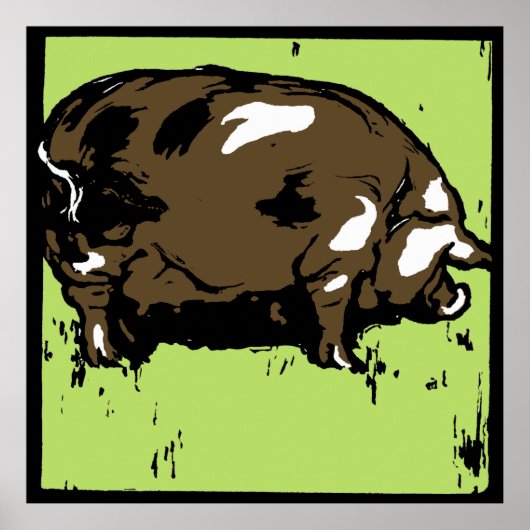 Victoriaans Woodcut Farm Animals Pig Poster (Voorkant)