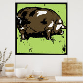 Victoriaans Woodcut Farm Animals Pig Poster (Keuken)
