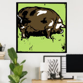 Victoriaans Woodcut Farm Animals Pig Poster (Thuiskantoor)