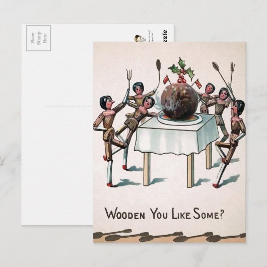 Victoriaans Wooden Doll Plum Pudding Briefkaart (Voorkant / Achterkant)