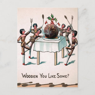 Victoriaans Wooden Doll Plum Pudding Briefkaart