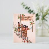 Victoriaans Wooden Dolls Happy Kerstmis Briefkaart (Staand voorkant)