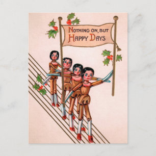 Victoriaans Wooden Dolls Happy Kerstmis Briefkaart