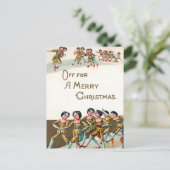  Victoriaans Wooden Dolls Merry Kerstmis Briefkaart (Staand voorkant)