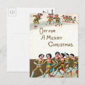  Victoriaans Wooden Dolls Merry Kerstmis Briefkaart (Voorkant / Achterkant)