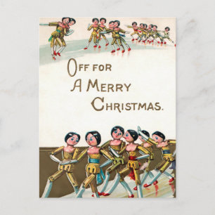  Victoriaans Wooden Dolls Merry Kerstmis Briefkaart
