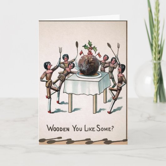 Victoriaans Wooden Dolls Plum Pudding Feestdagen Kaart (Voorkant)