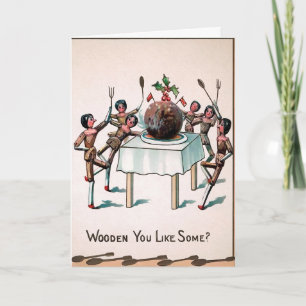  Victoriaans Wooden Dolls Plum Pudding Feestdagen Kaart