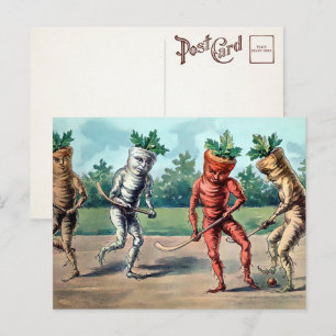 Victoriaans wortelen die Hockey Briefkaart spelen