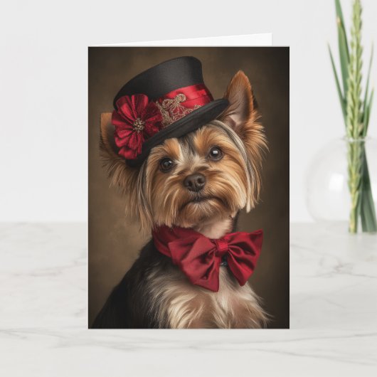 Victoriaans Yorkie Christmas Feestdagen Kaart (Voorkant)