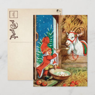 Victoriaans Yule Goat met Briefkaart voor kerstmi