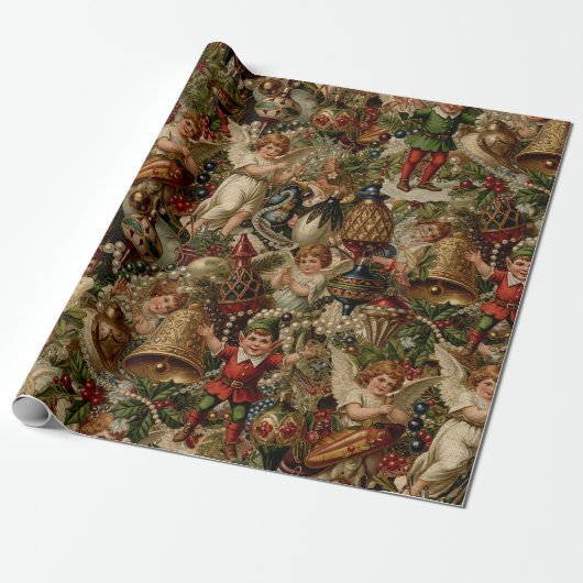 Victoriaans Yuletide Abundance Wrapping Paper Cadeaupapier (Uitgerold)